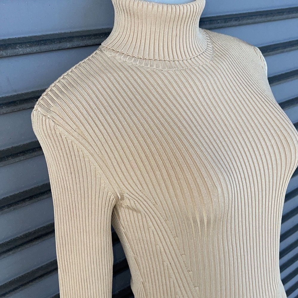 Essentials Beige Ribbed Turtleneck Top Size 2 - Picture 6 of 9